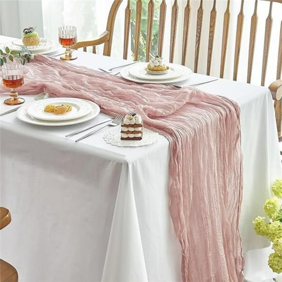 Dusty Pink Cheesecloth Table Runner 10ft Boho Wedding Baby Shower Party Decor - Picture 7 of 7